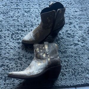 LIBERTY Black Brown Ankle Booties with Gold Metallic Spots